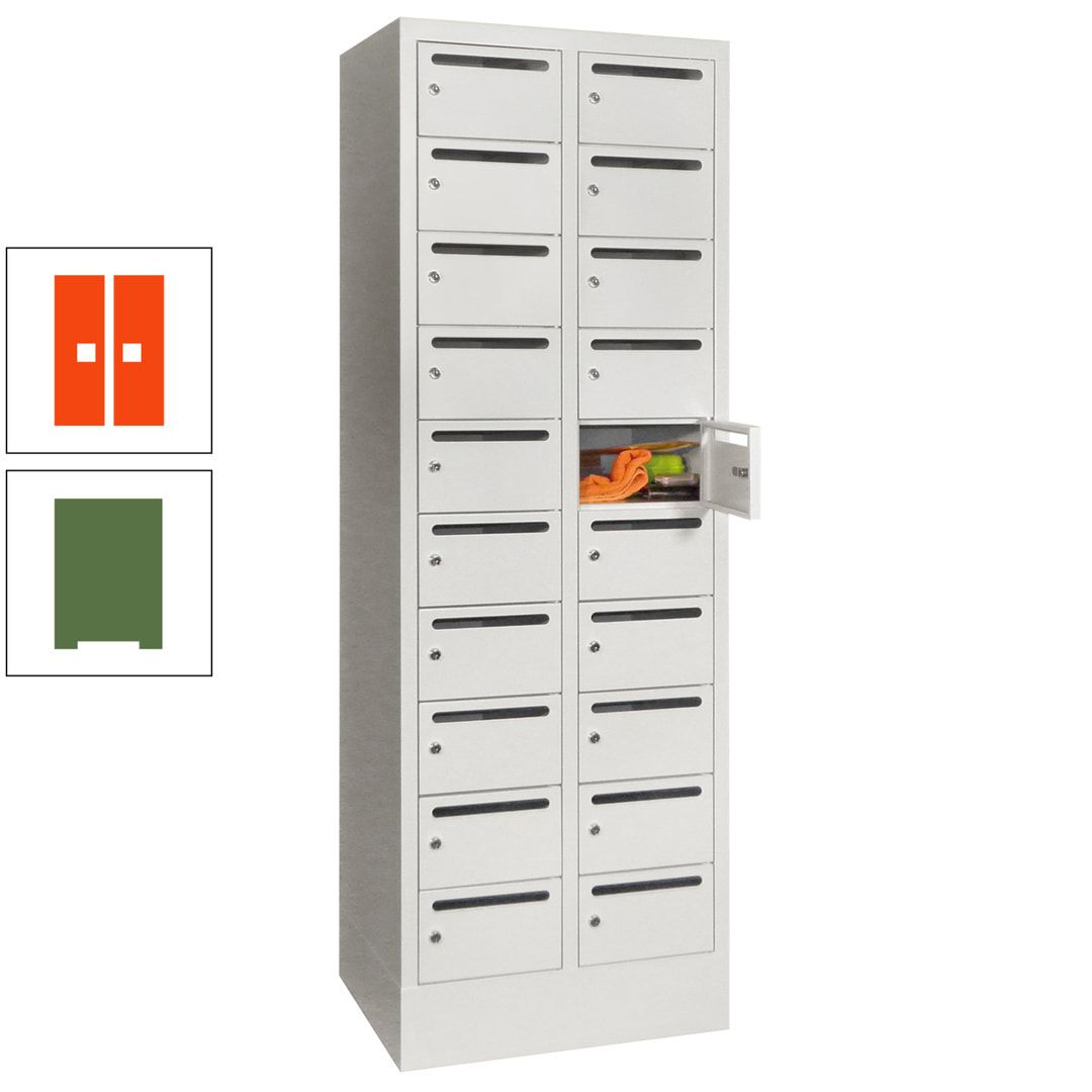 Postverteilerschrank, Schließfachschrank, 2 Abteile a 300 mm, 20 Fächer, 1.850 x 600 x 500 mm (HxBxT), Korpus anthrazitgrau, Front anthrazitgrau