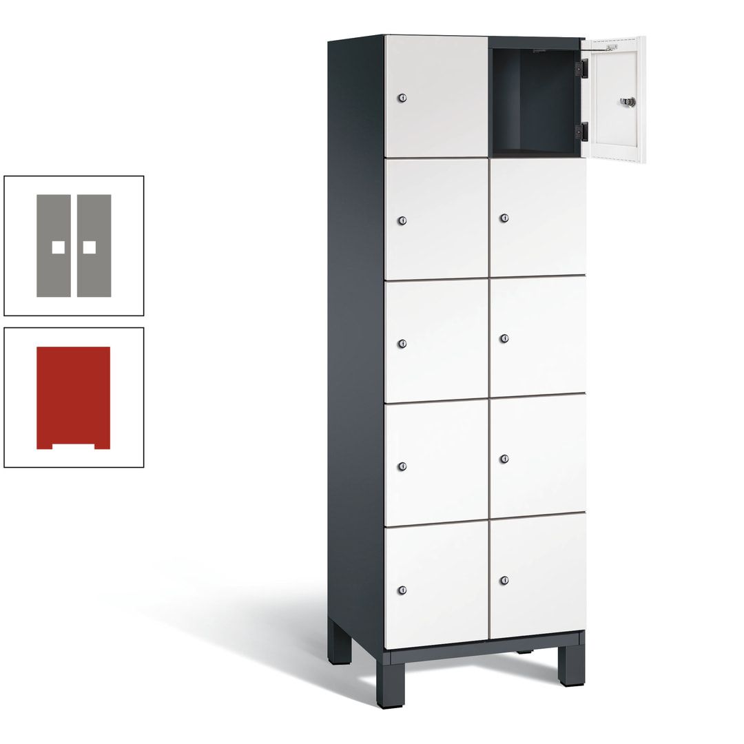 Fächerschrank, Stahlschrank, 10 Fächer, Türöffnungsbegrenzer, Füße, 1.980 x 600 x 525 mm (HxBxT), Korpus anthrazitgrau, Front anthrazitgrau