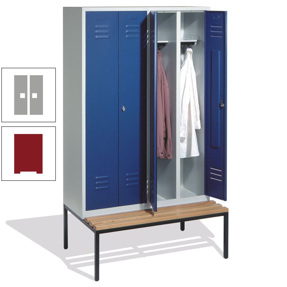 Doppel-Spindschrank, Buche Sitzbank untergebaut, 4 Abteile a 300 mm, Korpus lichtgrau, Tür anthrazitgrau, 2.090 x 1.190 x 815 mm (HxBxT)