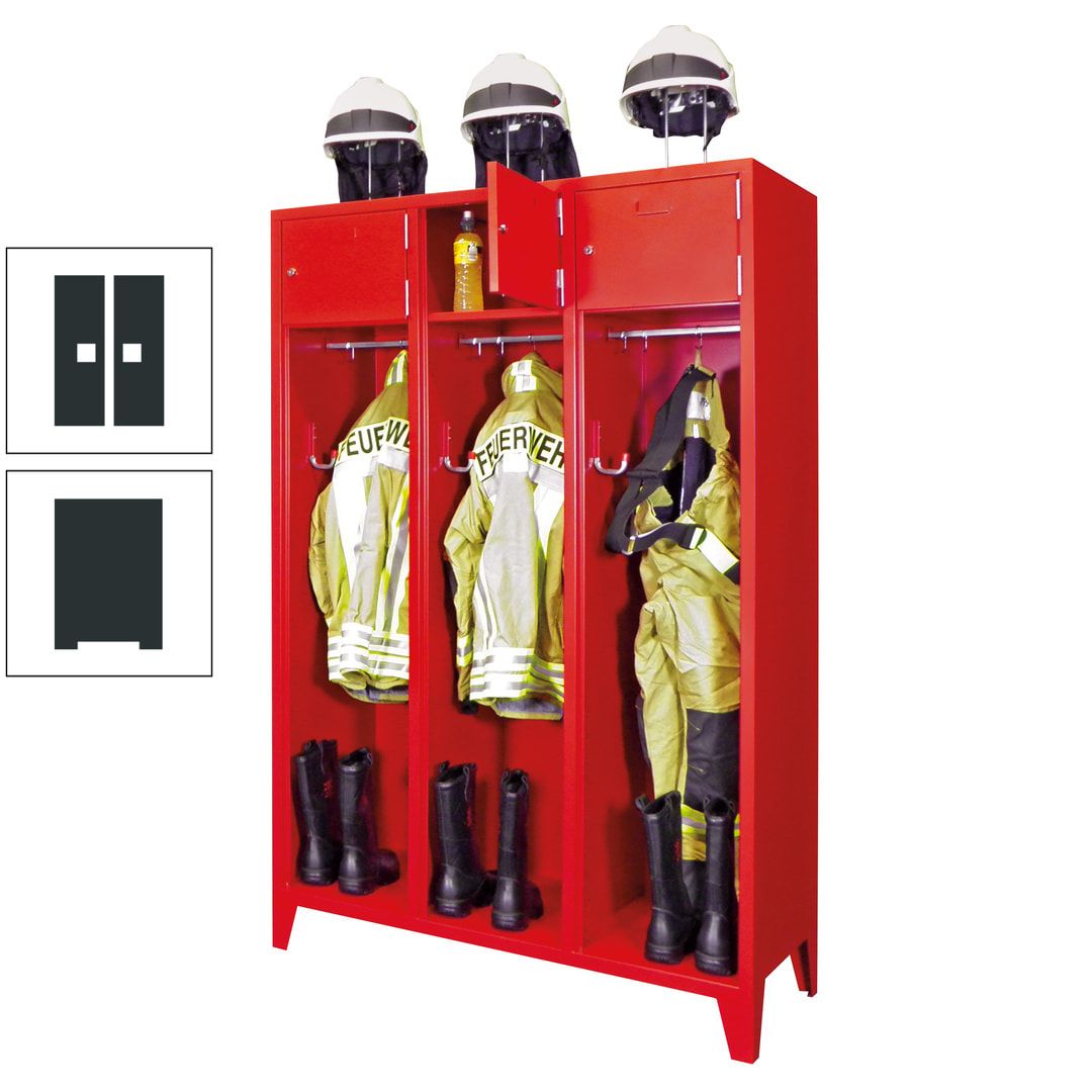 Feuerwehrschrank - 2 Abteile - Ablagefach mit Tür, Etikettenrahmen - 2.100 x 830 x 500 mm (HxBxT) - anthrazitgrau
