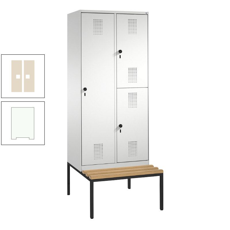 Garderobenschrank, Spind ein- und doppelstöckig Sitzbank, 2 Abteile, 3 Fächer, 2.090 x 800 x 500 mm (HxBxT), Front anthrazitgrau, Korpus anthrazitgrau