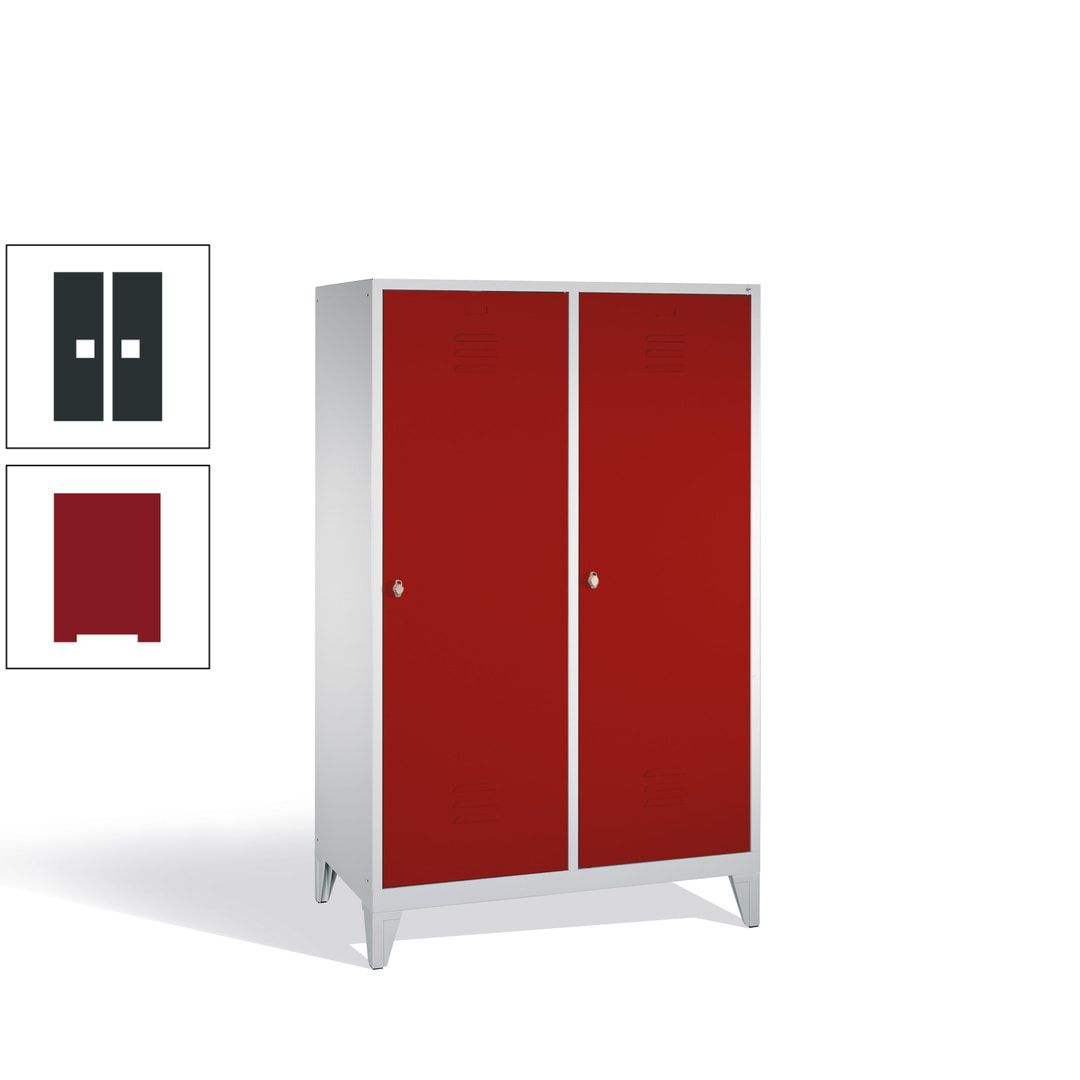 Doppel-Spind mit 2 Großtüren, Garderobenschrank mit Füßen, 4 Abteile a 300 mm, Korpus anthrazitgrau, Tür anthrazitgrau, 1.850 x 1.190 x 500 mm (HxBxT)