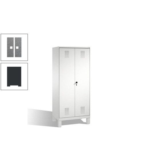 Doppel-Spind, Doppeltüren, Garderobenschrank mit Füßen, 2 Abteile a 400 mm, Korpus anthrazitgrau, Tür anthrazitgrau, 1.850 x 800 x 500 mm (HxBxT)