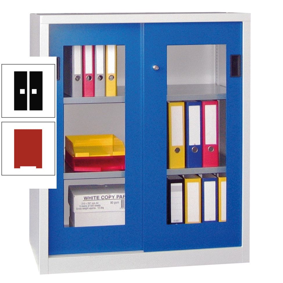 Schiebetürenschrank - Sichtfenstertüren - 1.000x1.000x400 mm (HxBxT) - 2 Böden, gepulvert - Zylinderschloss - anthrazitgrau
