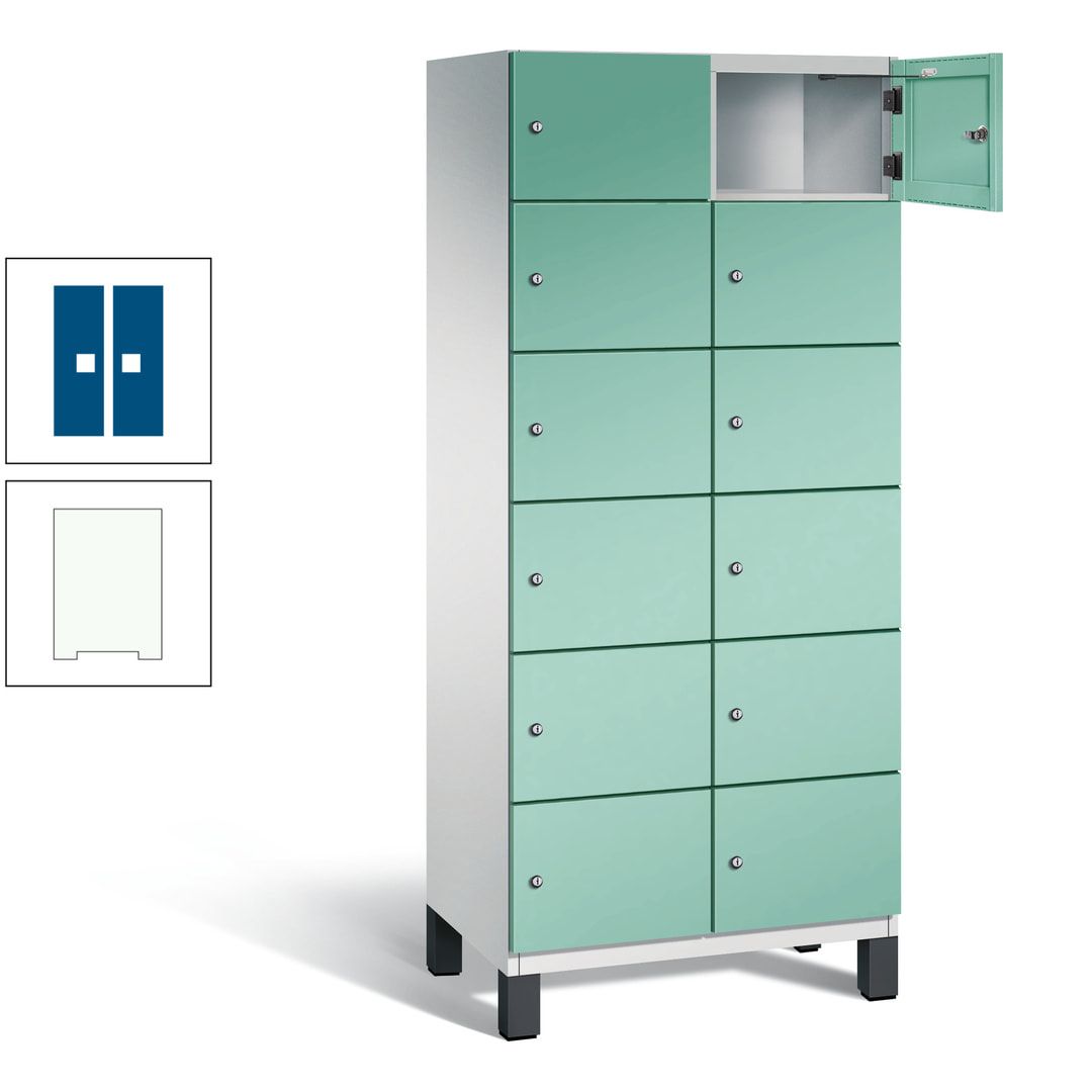 Fächerschrank, Stahlschrank, 12 Fächer, Türöffnungsbegrenzer, Füße, 1.980 x 800 x 525 mm (HxBxT), Korpus anthrazitgrau, Front anthrazitgrau