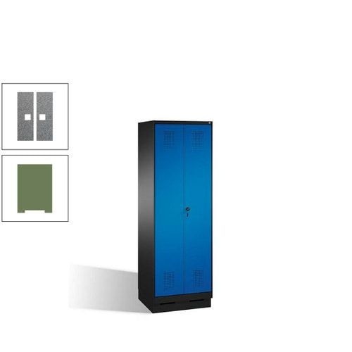 Doppel-Spind, Doppeltüren, Garderobenschrank mit Sockel, 2 Abteile a 300 mm, Korpus anthrazitgrau, Tür anthrazitgrau, 1.800 x 600 x 500 mm (HxBxT)