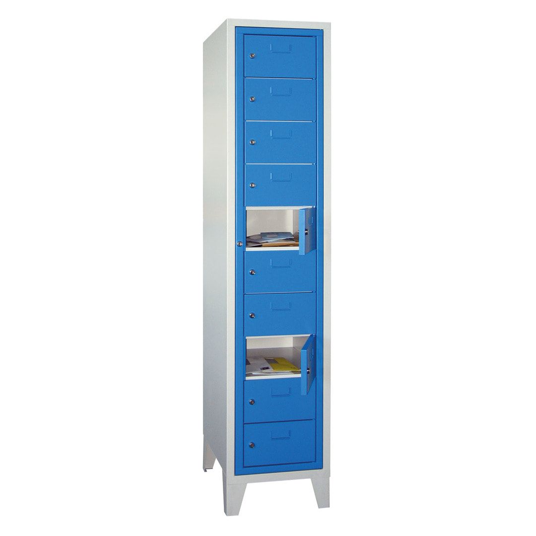 Schließfachschrank - Wäscheausgabeschrank - 10 Fächer a 315 mm - 1.850x400x500 mm (HxBxT) - Füße - Zylinderschloss - anthrazitgrau