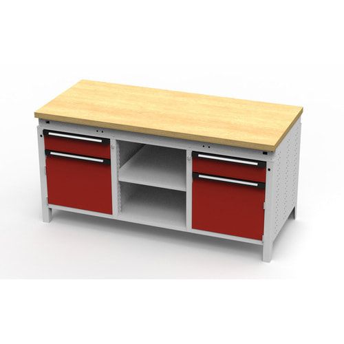 OTTOKIND Werkbank - bündig Arbeitsplatte - 850 x 1.695 x 750 mm (HxBxT) - 2 Schubladen - 2 Schränke - 2 Ablageböden - lichtgrau