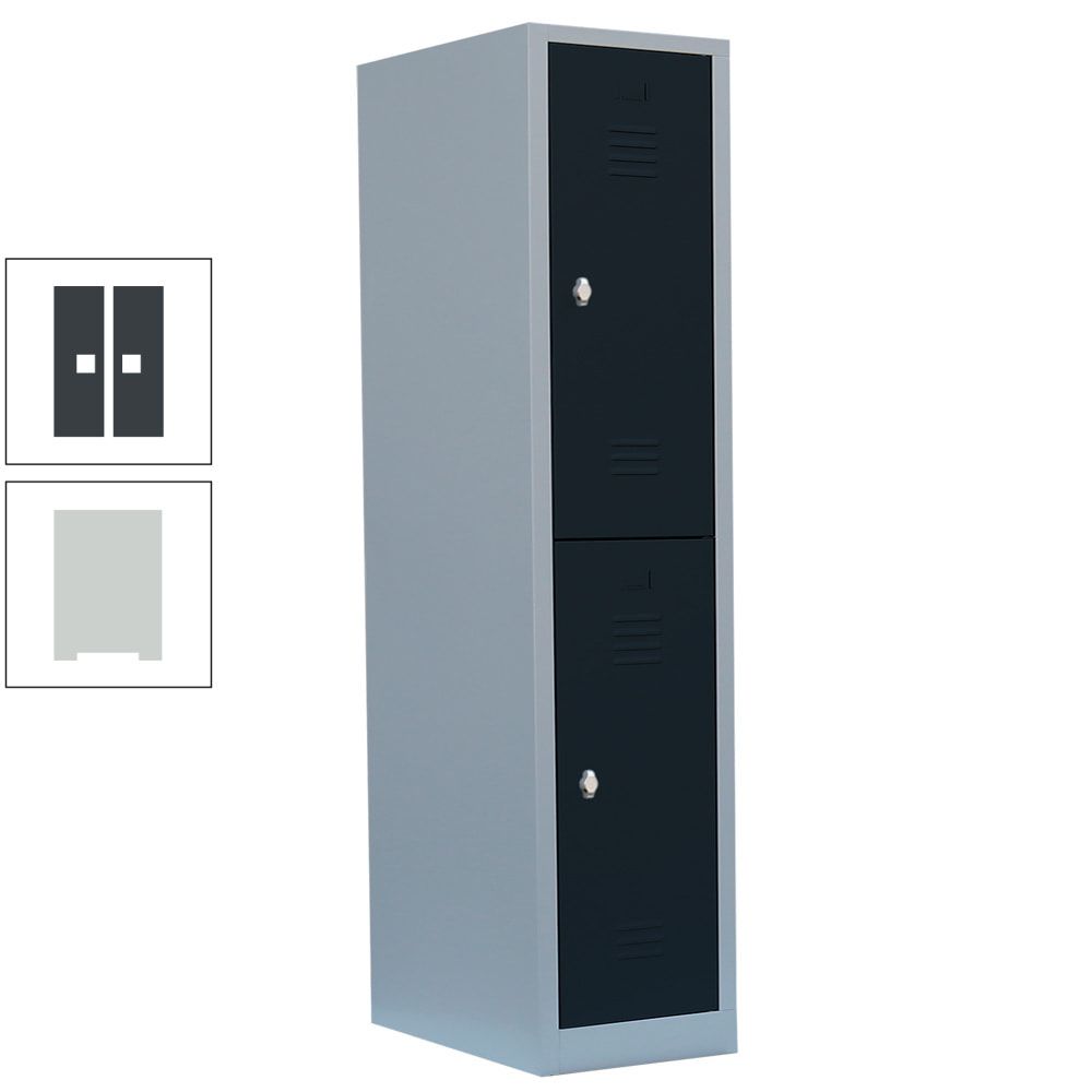 Garderobenschrank, Doppelstockspind, 1 Abteil, 2 Fächer, 1.800 x 415 x 500 mm (HxBxT), Stahl, Drehriegel, Korpus: lichtgrau, Front: anthrazitgrau