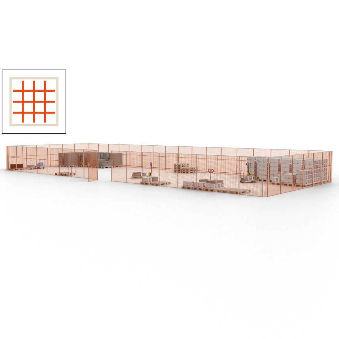 Maschinen Schutzgitter - Hallentrennwand - Sicherheitszaun - Tür - 69 m - 2.200 x 19.900 x 15.400 mm (HxBxT) - enzianblau