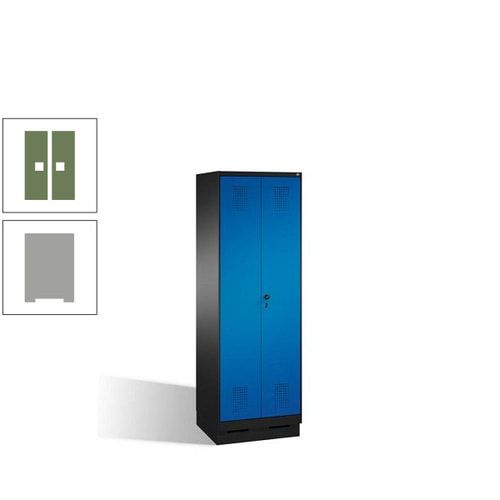 Doppel-Spind, Doppeltüren, Garderobenschrank mit Sockel, 2 Abteile a 300 mm, Korpus anthrazitgrau, Tür anthrazitgrau, 1.800 x 600 x 500 mm (HxBxT)