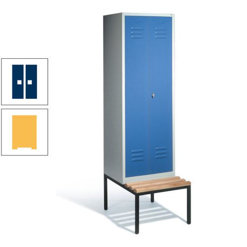 Doppel-Spindschrank, Buche Sitzbank untergebaut, 2 Abteile a 300 mm, Korpus lichtgrau, Tür anthrazitgrau, 2.090 x 610 x 815 mm (HxBxT)