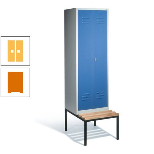 Doppel-Spindschrank, Buche Sitzbank untergebaut, 2 Abteile a 300 mm, Korpus lichtgrau, Tür anthrazitgrau, 2.090 x 610 x 815 mm (HxBxT)
