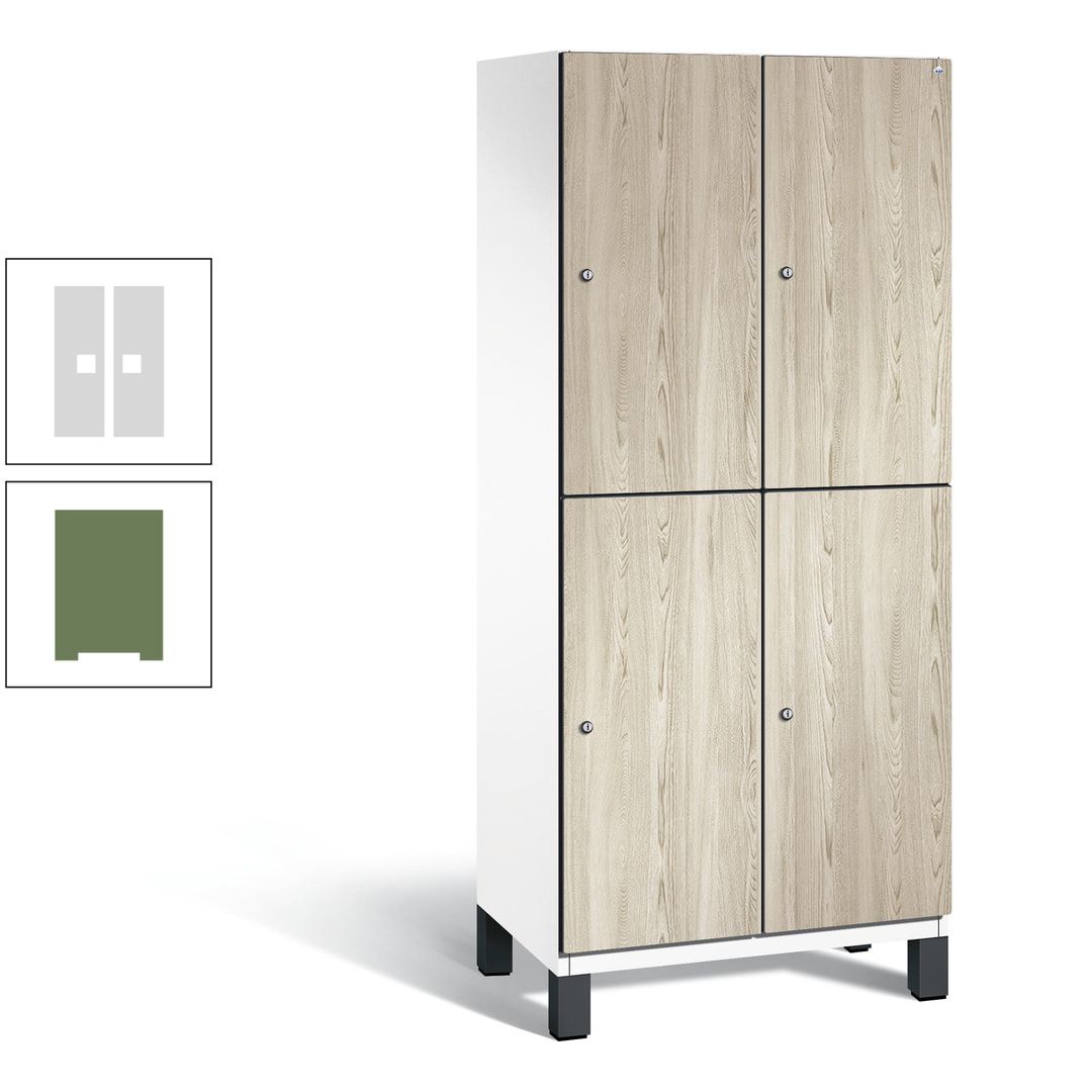 Fächerschrank, Garderobenschrank, mit Füßen, 2 Abteile, 1.980 x 800 x 525 mm (HxBxT), Korpus anthrazitgrau, Tür Donau-Ahorn