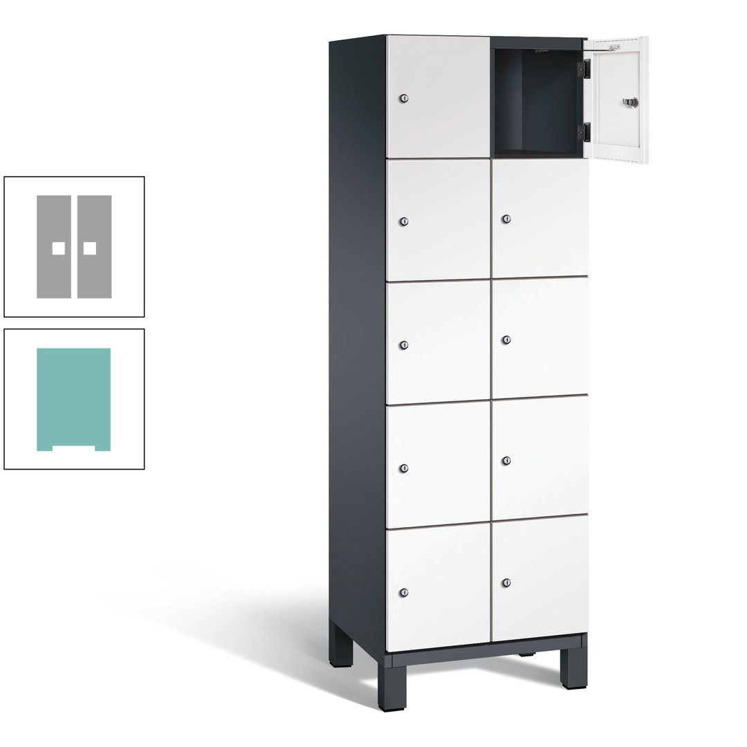 Fächerschrank, Stahlschrank, 10 Fächer, Türöffnungsbegrenzer, Füße, 1.980 x 600 x 525 mm (HxBxT), Korpus anthrazitgrau, Front anthrazitgrau