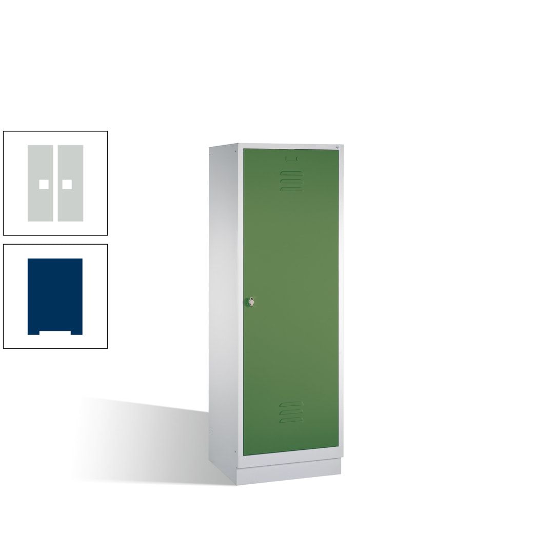 Doppel-Spind mit Großtür, Garderobenschrank mit Sockel, 2 Abteile a 300 mm, Korpus anthrazitgrau, Tür anthrazitgrau, 1.800 x 610 x 500 mm (HxBxT)