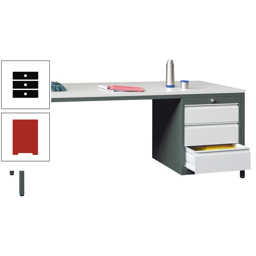 Meisterschreibtisch - 3 Schubladen 150 / 175 mm - 720 x 1.700 x 800 mm (HxBxT) - anthrazitgrau