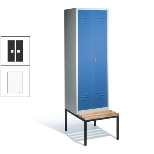 Doppel-Spindschrank, Buche Sitzbank untergebaut, 2 Abteile a 300 mm, Korpus lichtgrau, Tür anthrazitgrau, 2.090 x 610 x 815 mm (HxBxT)