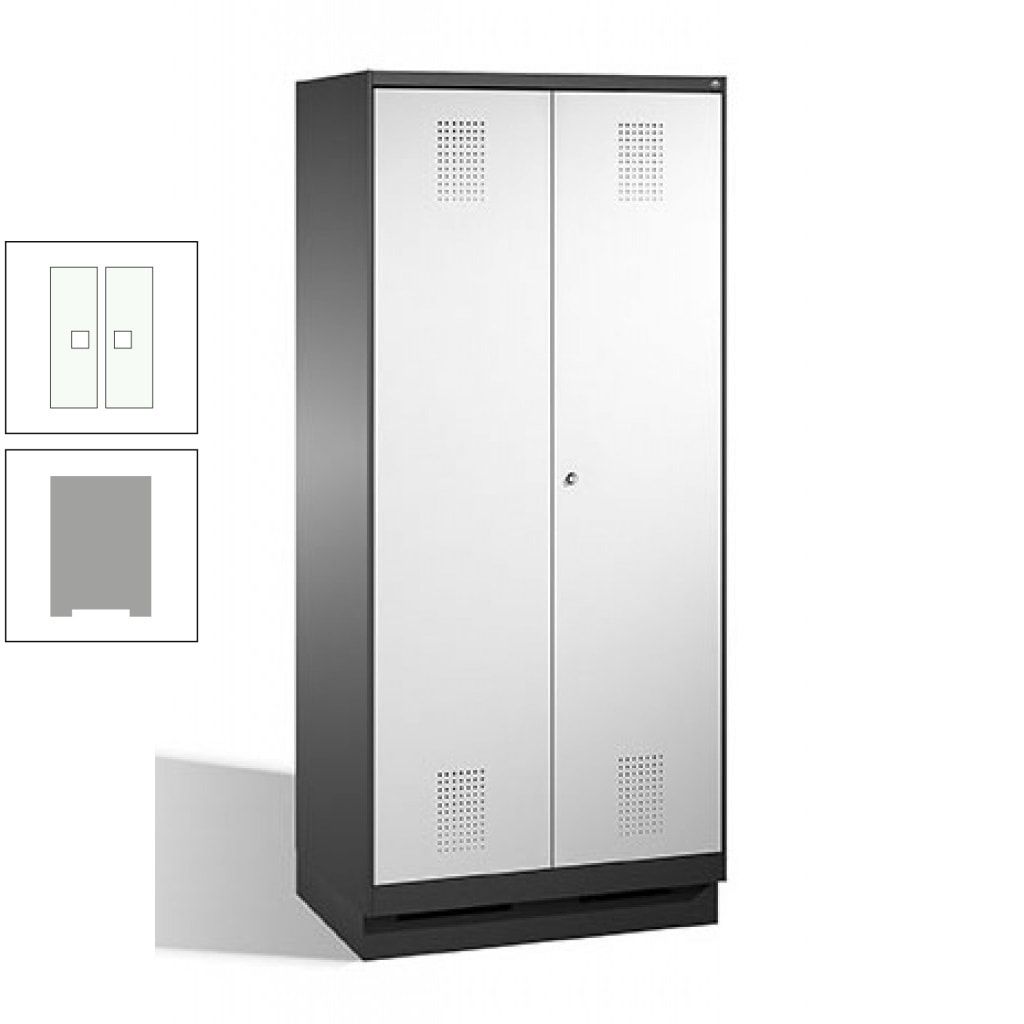 Doppel-Spind, Doppeltüren, Garderobenschrank mit Sockel, 2 Abteile a 400 mm, Korpus anthrazitgrau, Tür anthrazitgrau, 1.800 x 800 x 500 mm (HxBxT)
