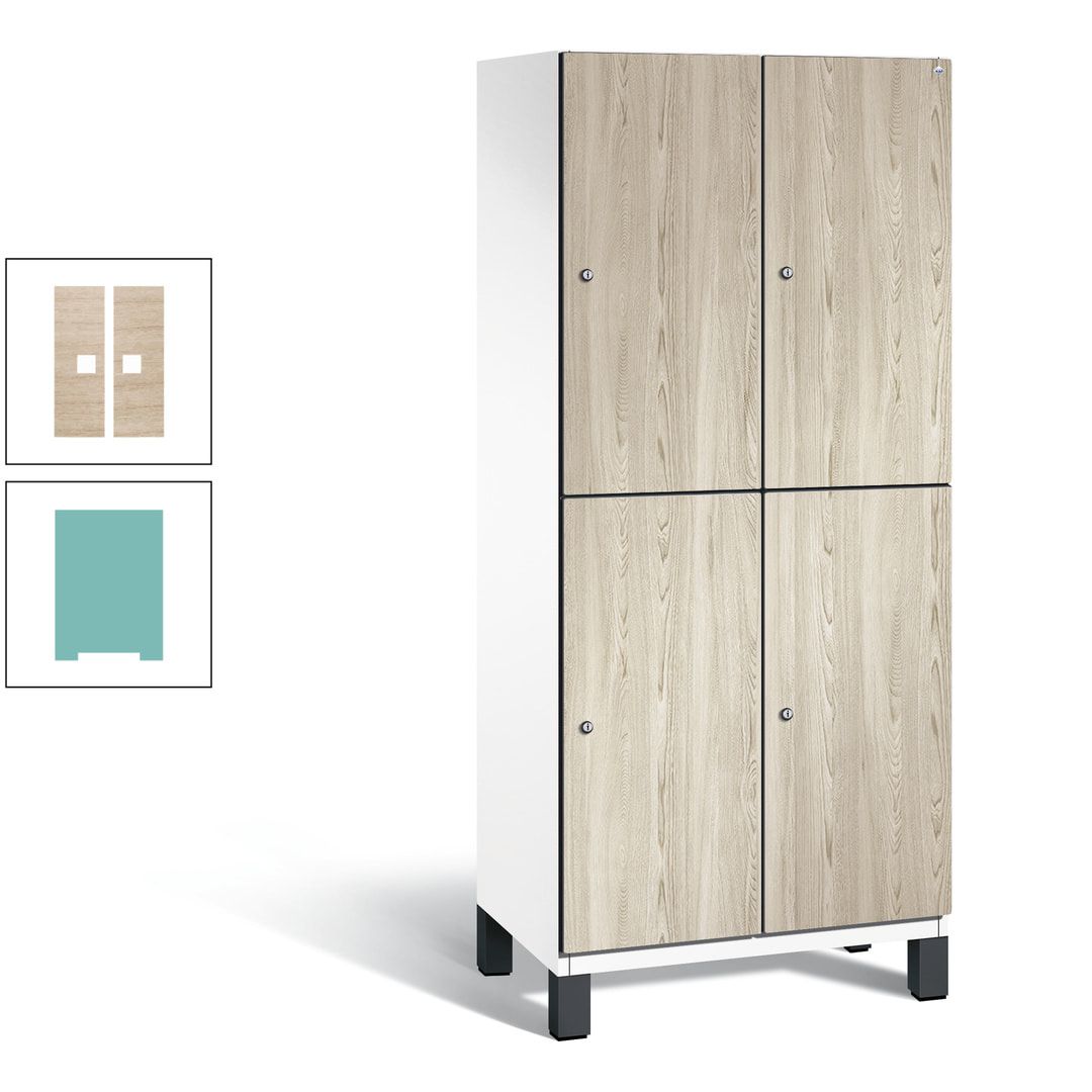 Fächerschrank, Garderobenschrank, mit Füßen, 2 Abteile, 1.980 x 800 x 525 mm (HxBxT), Korpus anthrazitgrau, Tür Donau-Ahorn