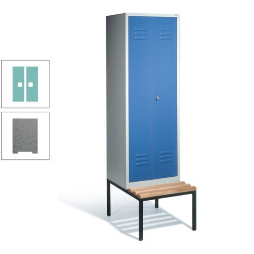 Doppel-Spindschrank, Buche Sitzbank untergebaut, 2 Abteile a 300 mm, Korpus lichtgrau, Tür anthrazitgrau, 2.090 x 610 x 815 mm (HxBxT)