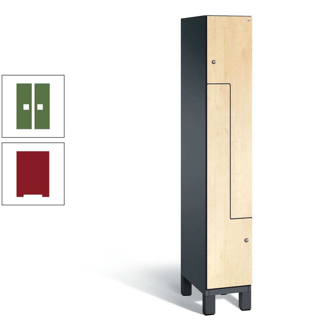 Z-Garderobenspind mit Füßen, 2 Personen, 1.980 x 300 x 525 mm (HxBxT), Korpus anthrazitgrau, Tür anthrazitgrau
