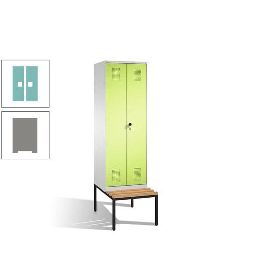 Doppel-Spind, Garderobenschrank, Buche Sitzbank untergebaut, 2 Abteile a 300 mm, Korpus anthrazitgrau, Tür anthrazitgrau, 2.090 x 600 x 815 mm (HxBxT)