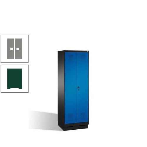 Doppel-Spind, Doppeltüren, Garderobenschrank mit Sockel, 2 Abteile a 300 mm, Korpus anthrazitgrau, Tür anthrazitgrau, 1.800 x 600 x 500 mm (HxBxT)