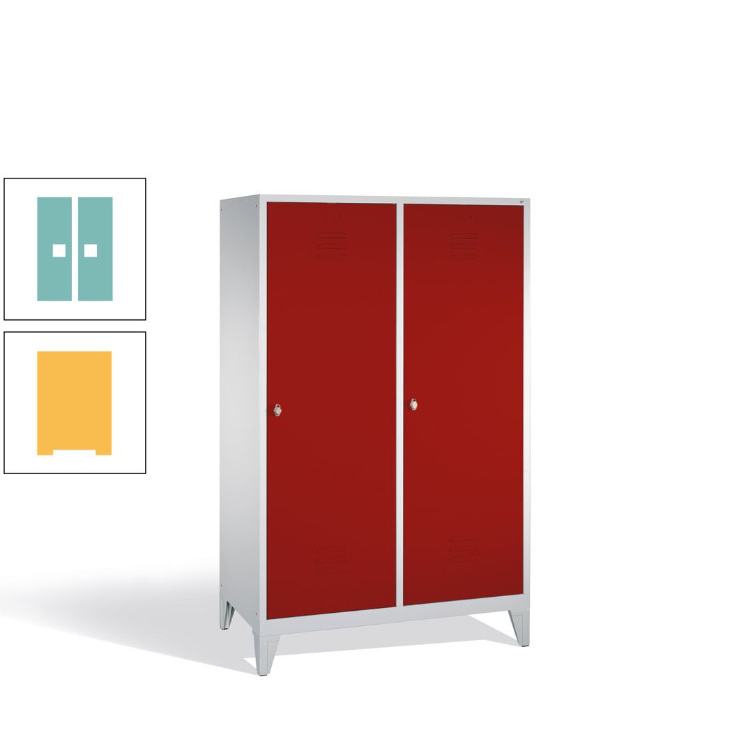 Doppel-Spind mit 2 Großtüren, Garderobenschrank mit Füßen, 4 Abteile a 300 mm, Korpus anthrazitgrau, Tür anthrazitgrau, 1.850 x 1.190 x 500 mm (HxBxT)