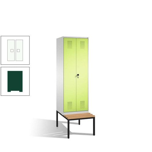 Doppel-Spind, Garderobenschrank, Buche Sitzbank untergebaut, 2 Abteile a 300 mm, Korpus anthrazitgrau, Tür anthrazitgrau, 2.090 x 600 x 815 mm (HxBxT)