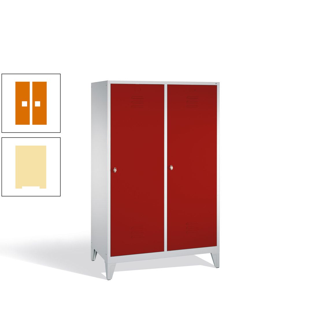 Doppel-Spind mit 2 Großtüren, Garderobenschrank mit Füßen, 4 Abteile a 300 mm, Korpus anthrazitgrau, Tür anthrazitgrau, 1.850 x 1.190 x 500 mm (HxBxT)