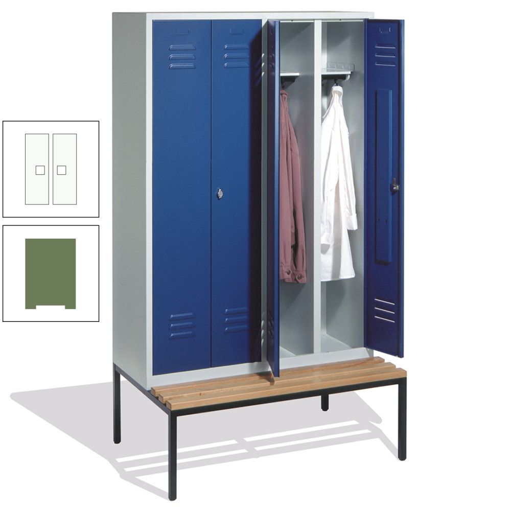 Doppel-Spindschrank, Buche Sitzbank untergebaut, 4 Abteile a 300 mm, Korpus lichtgrau, Tür anthrazitgrau, 2.090 x 1.190 x 815 mm (HxBxT)