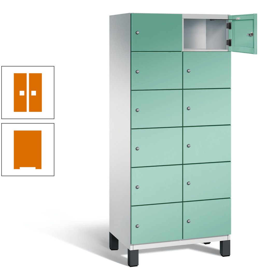 Fächerschrank, Stahlschrank, 12 Fächer, Türöffnungsbegrenzer, Füße, 1.980 x 800 x 525 mm (HxBxT), Korpus anthrazitgrau, Front anthrazitgrau
