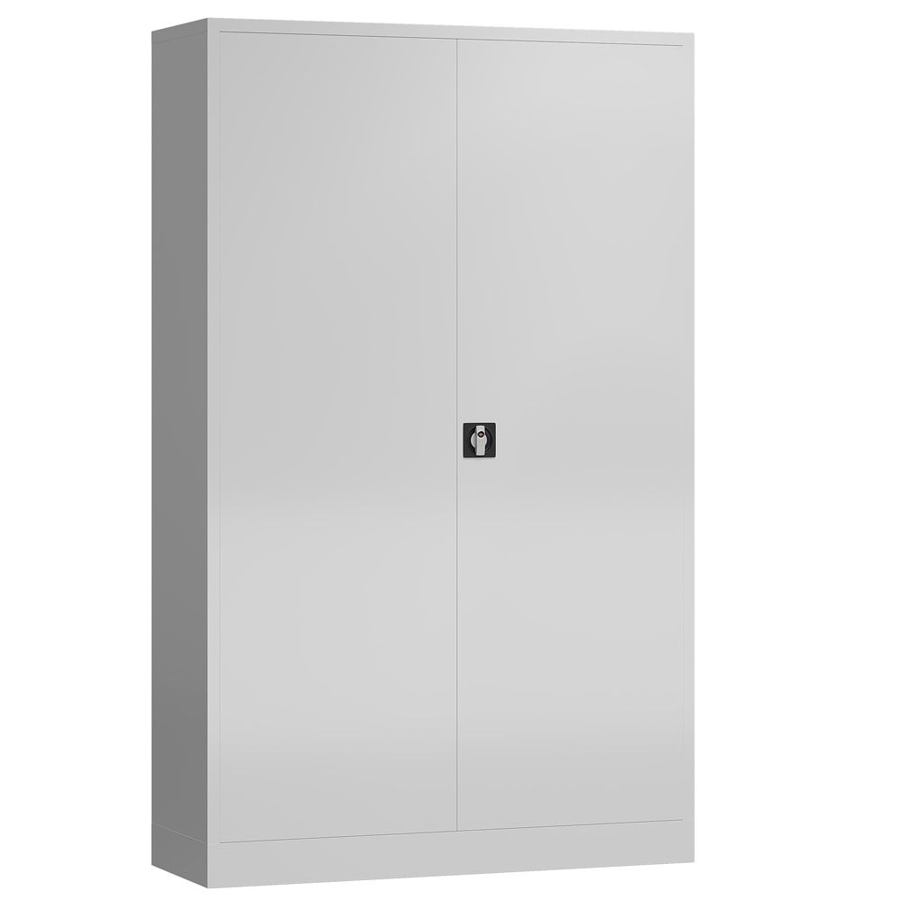 Aktenschrank, Büroschrank, abschließbar, Flügeltüren, 4 Fachböden, 1.945 x 1.200 x 420 mm (HxBxT), Stahl, Korpus und Türen lichtgrau