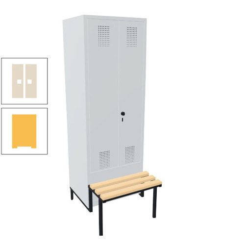 Doppel-Spind, Garderobenschrank, Buche Sitzbank integriert, 2 Abteile a 400 mm, Korpus anthrazitgrau, Tür anthrazitgrau, 1.850 x 800 x 815 mm (HxBxT)