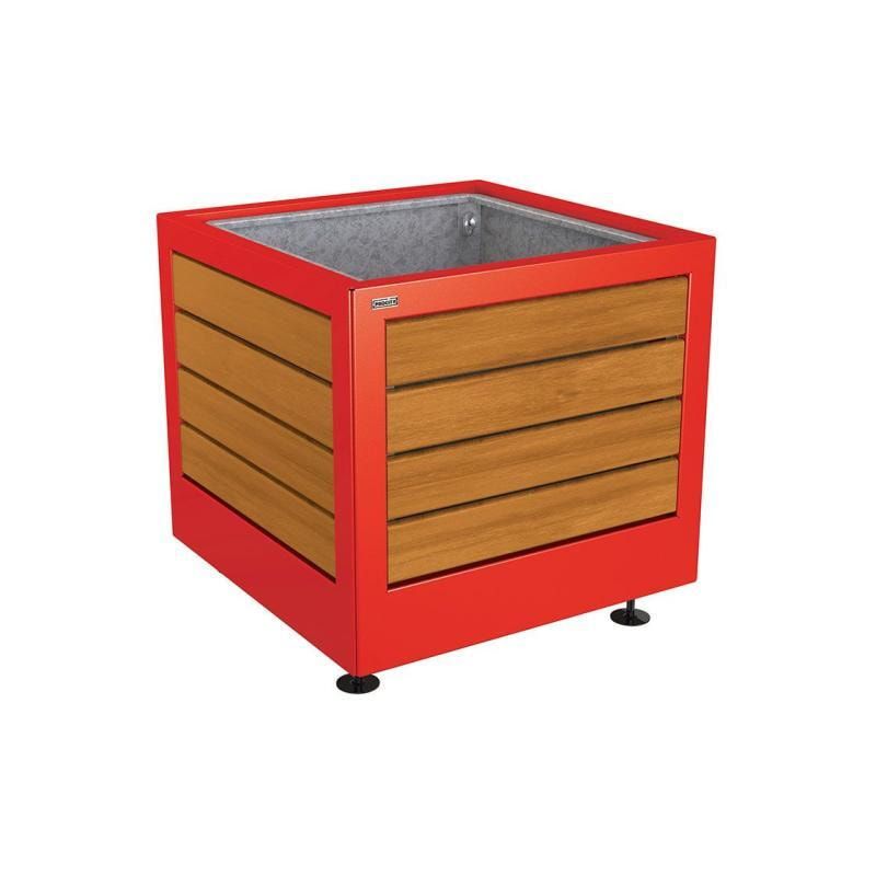 Pflanzbehälter, Stahl und Holz, verstellbare Füße, Innenverkleidung feuerverzinkt mit Verladungsgriffen, 700 x 800 x 800 mm (HxBxT), Farbe enzianblau