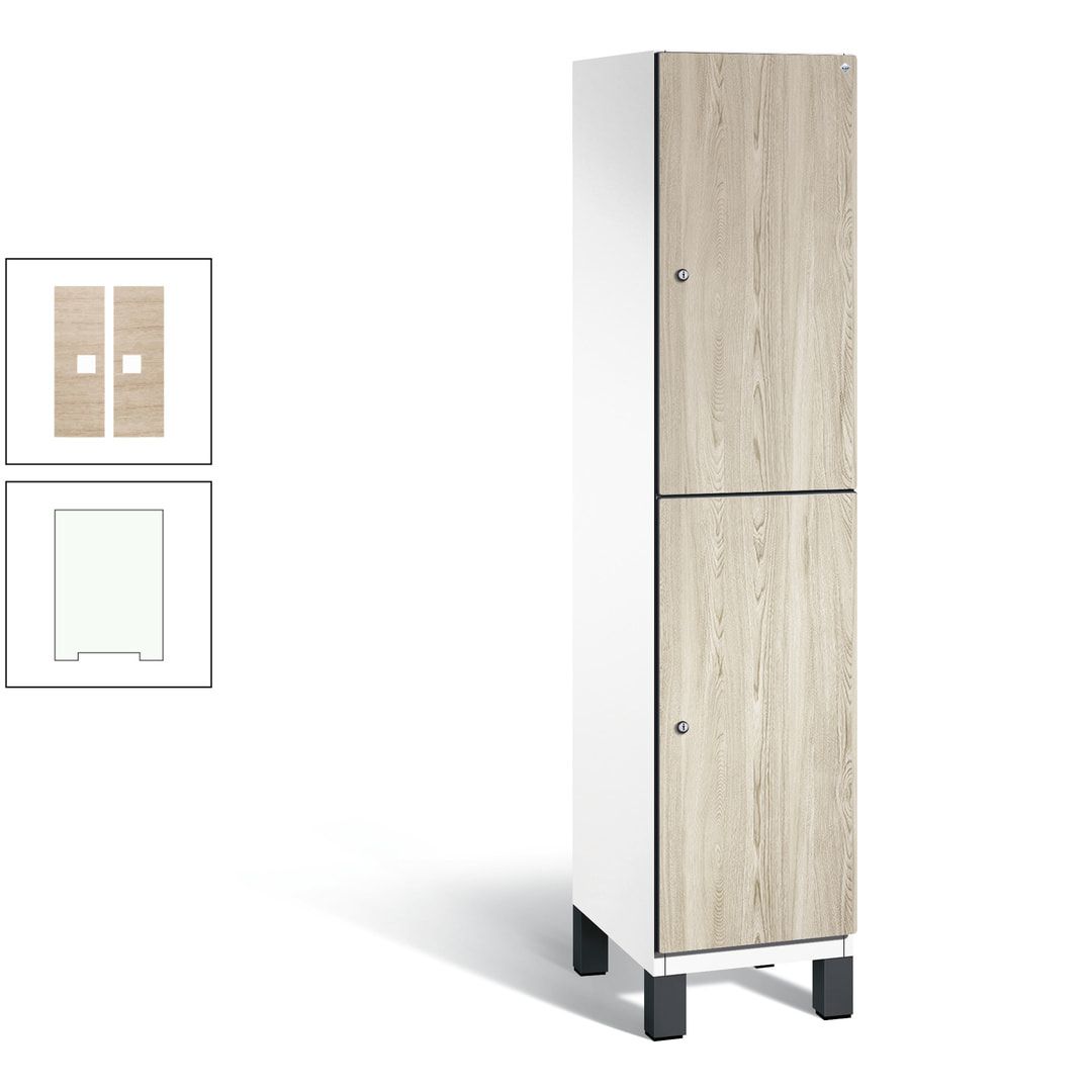 Fächerschrank, Garderobenschrank, mit Füßen, 1 Abteile, 1.980 x 400 x 525 mm (HxBxT), Korpus anthrazitgrau, Tür Donau-Ahorn