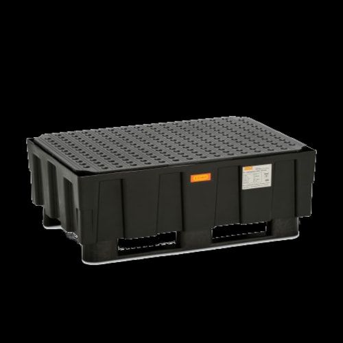 PE-Auffangwanne mit Kufen - 224 l - Traglast 600 kg - 430 x 1.205 x 805 mm (HxBxT) - schwarz, Gitterrost, Stahl
