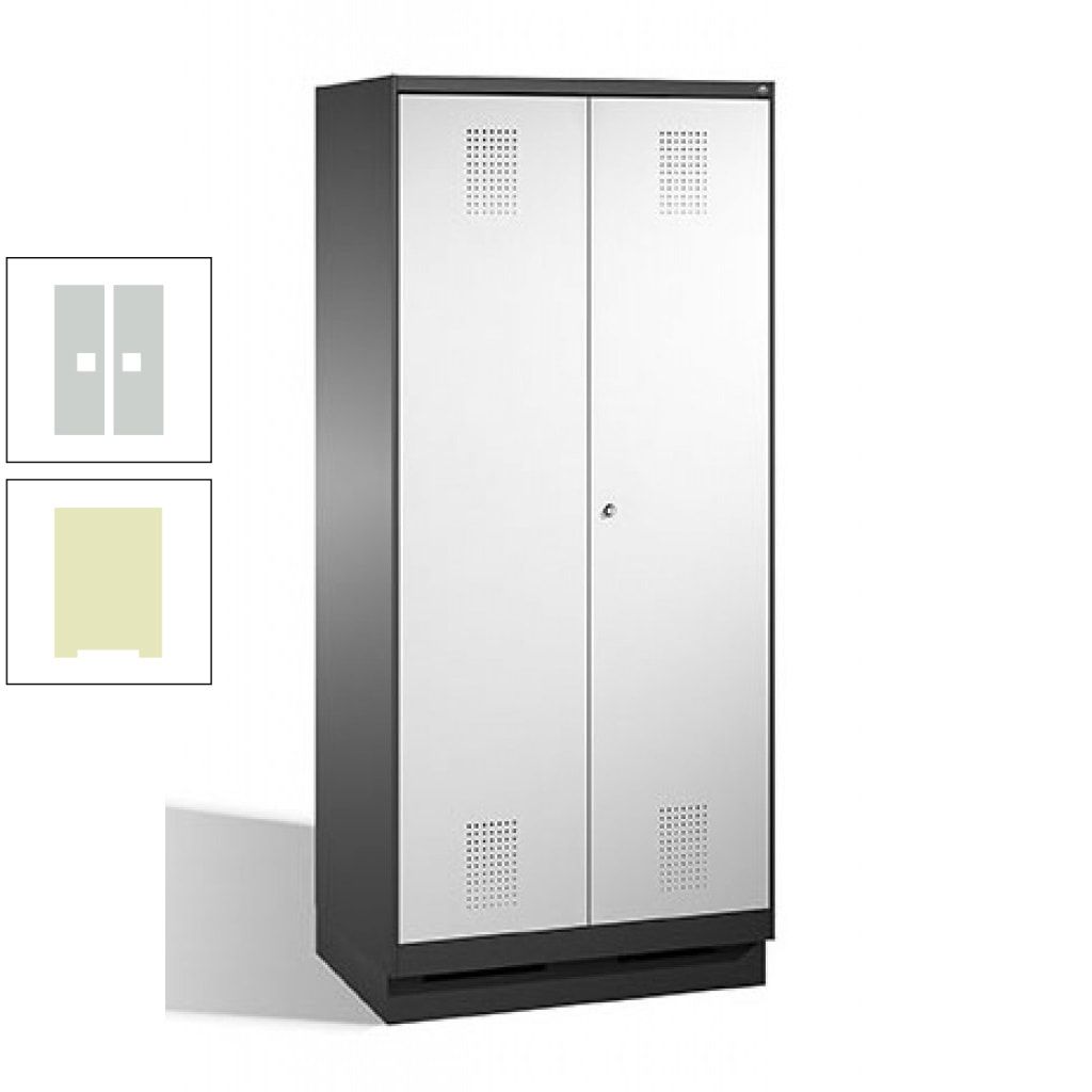 Doppel-Spind, Doppeltüren, Garderobenschrank mit Sockel, 2 Abteile a 400 mm, Korpus anthrazitgrau, Tür anthrazitgrau, 1.800 x 800 x 500 mm (HxBxT)