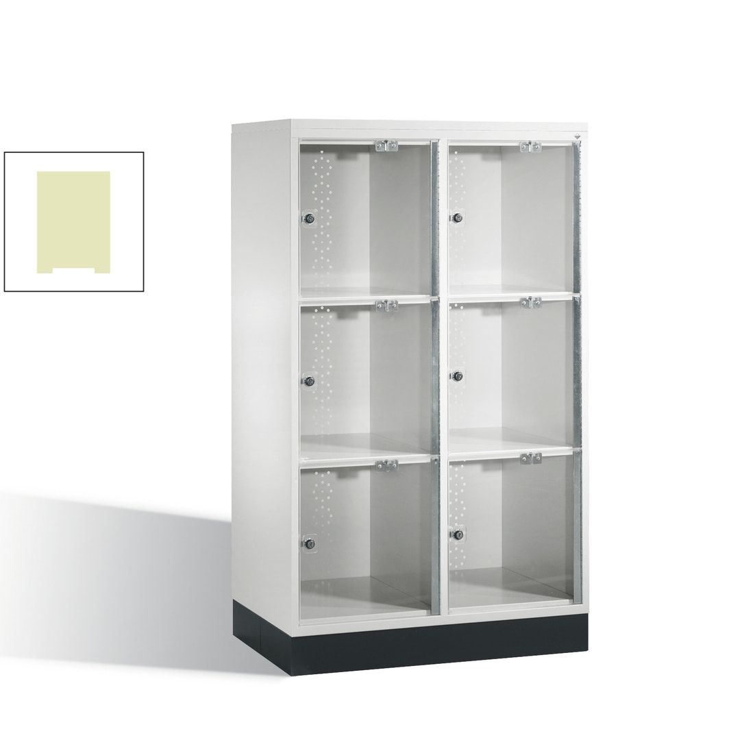 Schließfachschrank, Fächerschrank mit Türen aus Acrylglas, 2 Abteile, 6 Fächer, Zylinderschloss, 1.370 x 820 x 500 mm (HxBxT), Korpus anthrazitgrau