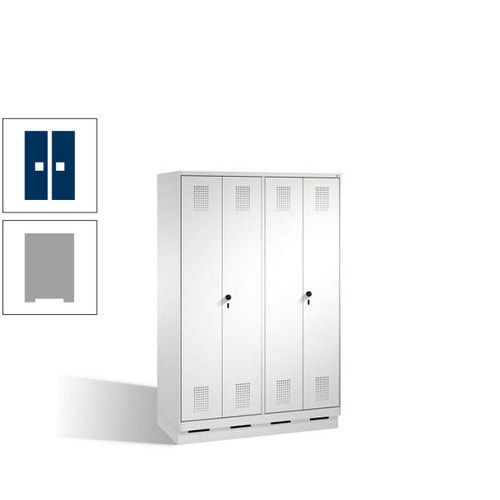 Doppel-Spind, Doppeltüren, Garderobenschrank mit Sockel, 4 Abteile a 300 mm, Korpus anthrazitgrau, Tür anthrazitgrau, 1.800 x 1.200 x 500 mm (HxBxT)