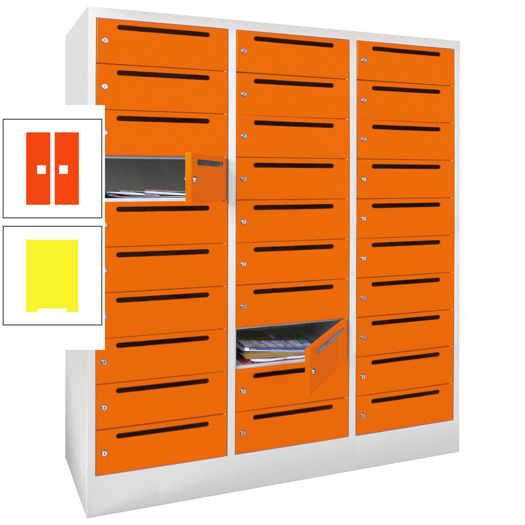 Postverteilerschrank, Schließfachschrank, 3 Abteile a 40 cm, 30 Fächer, 1.850 x 1.200 x 500 mm (HxBxT), Korpus anthrazitgrau, Front anthrazitgrau