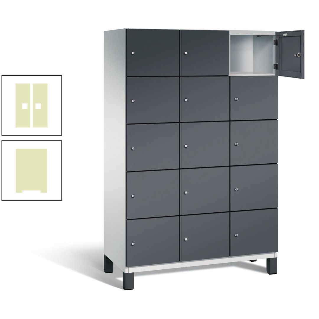 Fächerschrank, Stahlschrank, 15 Fächer, Türöffnungsbegrenzer, Füße, 1.980 x 1.200 x 525 mm (HxBxT), Korpus anthrazitgrau, Front anthrazitgrau