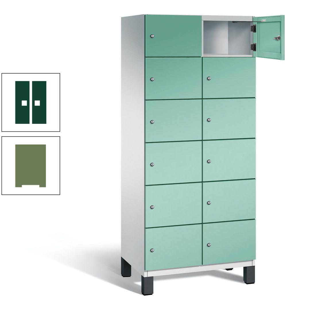 Fächerschrank, Stahlschrank, 12 Fächer, Türöffnungsbegrenzer, Füße, 1.980 x 800 x 525 mm (HxBxT), Korpus anthrazitgrau, Front anthrazitgrau