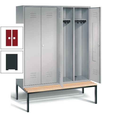 Doppel-Spindschrank, Buche Sitzbank untergebaut, 4 Abteile a 400 mm, Korpus lichtgrau, Tür anthrazitgrau, 2.090 x 1.590 x 815 mm (HxBxT)