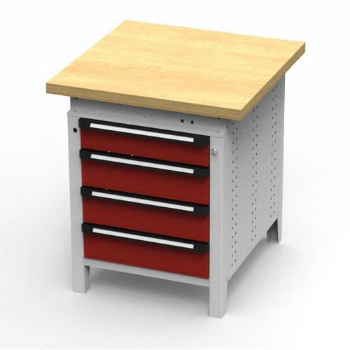 OTTOKIND Werkbank - Arbeitsplatte bündig - 850 x 605 x 750 mm (HxBxT) - 4 Schubladen - lichtgrau