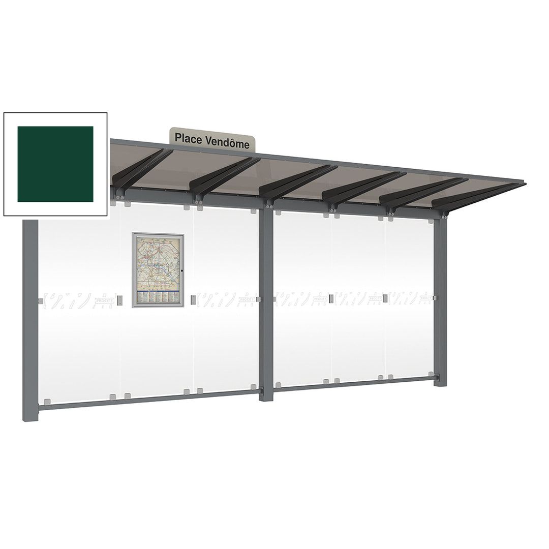Buswartehalle, Haltestelle, Unterstand, ESG, Fahrplankasten, Haltestellenschild, enzianblau, 2.390 x 5.000 x 1.500 mm (HxBxT)