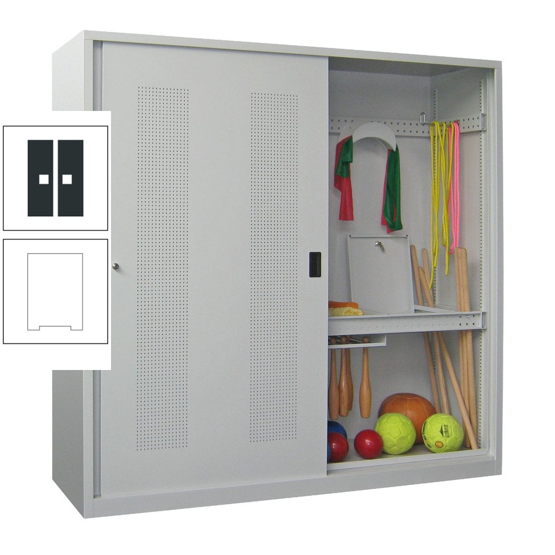 Ballschrank - Schiebetüren mit Lochfeld - Trennwand - 1.950x2.000x600 mm (HxBxT) - anthrazitgrau