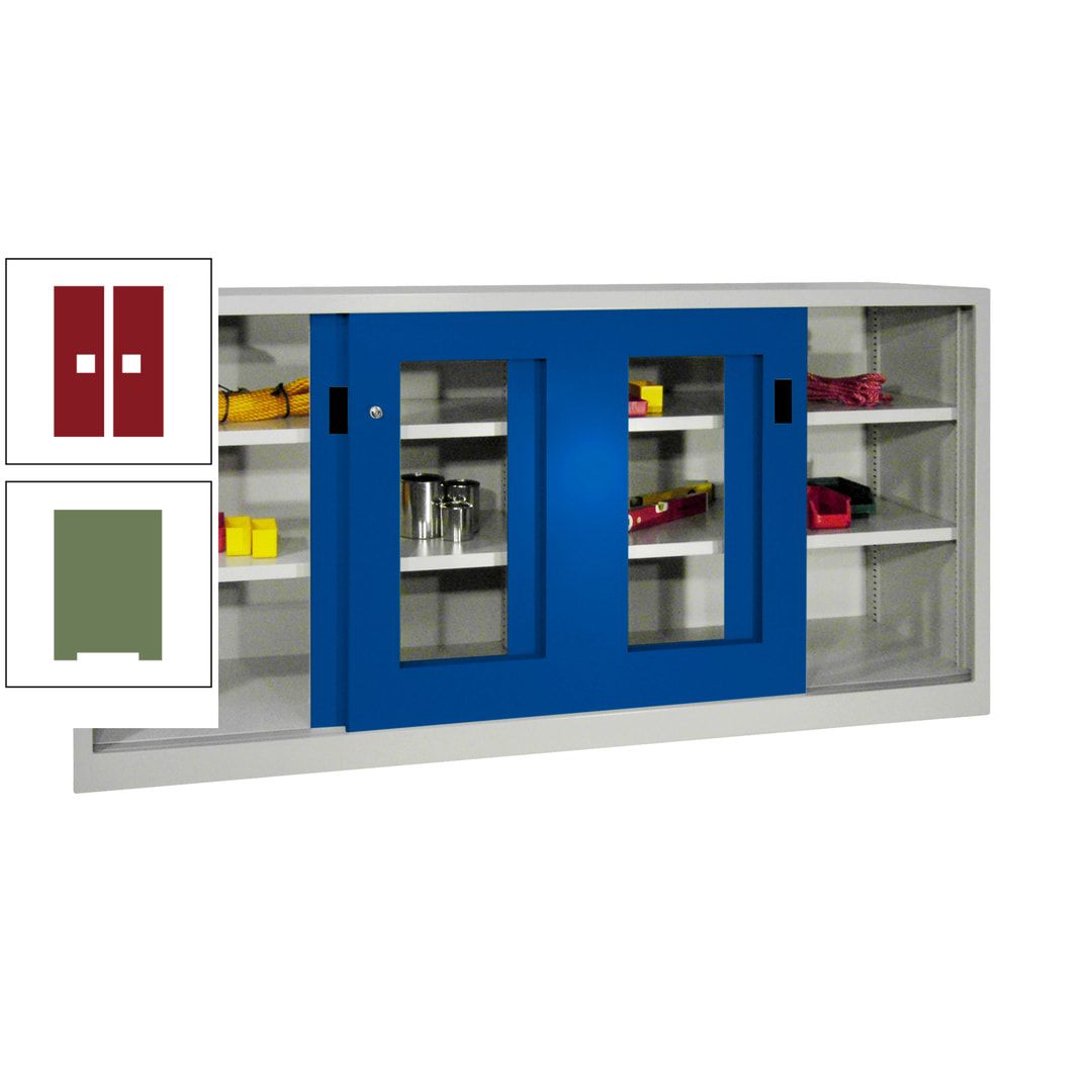 Schiebetürenschrank - Sichtfenstertüren - 1.000x2.000x400 mm (HxBxT) - 4 Böden, gepulvert - Zylinderschloss - anthrazitgrau