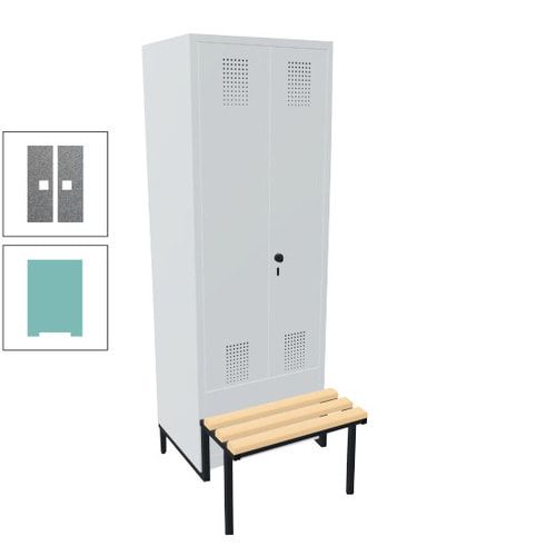 Doppel-Spind, Garderobenschrank, Buche Sitzbank integriert, 2 Abteile a 400 mm, Korpus anthrazitgrau, Tür anthrazitgrau, 1.850 x 800 x 815 mm (HxBxT)